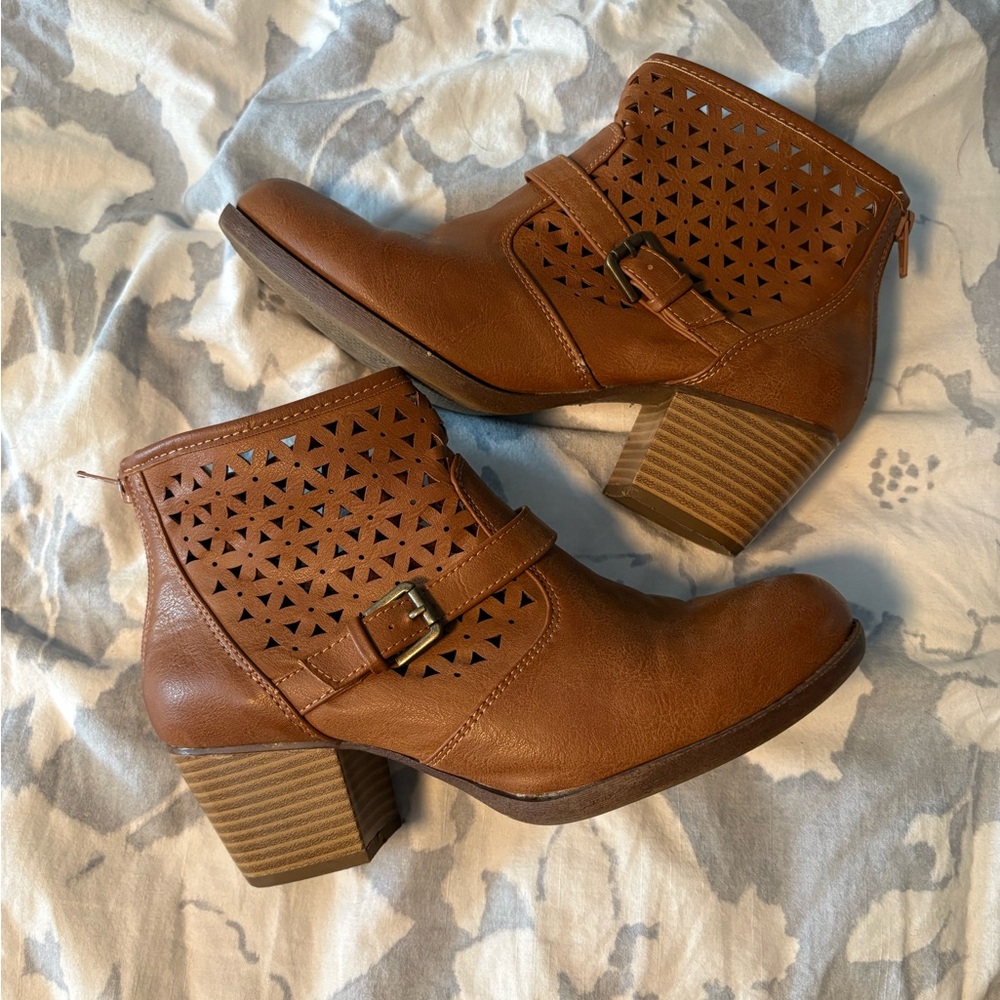 Brown Ankle Boots with Cutout Design